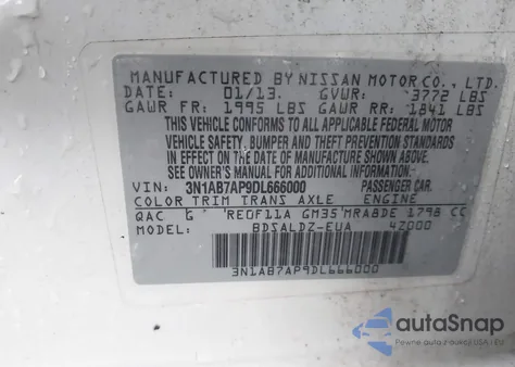 2013 Nissan Sentra Sv из США, поврежденный, VIN 3N1AB7AP9DL666000